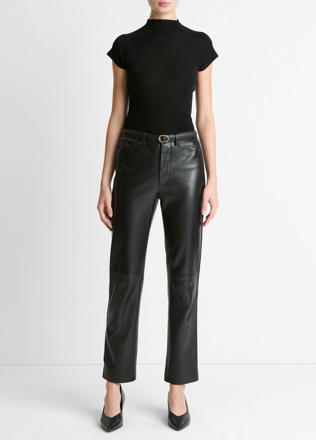 Wool Raglan Cap-Sleeve Mock-Neck Top in Short Sleeve BLACK | VINCE Women