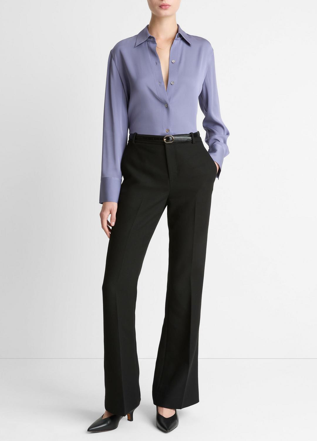 Stretch-Silk Button-Front Blouse in Long Sleeve MAUVE IRIS | VINCE Women