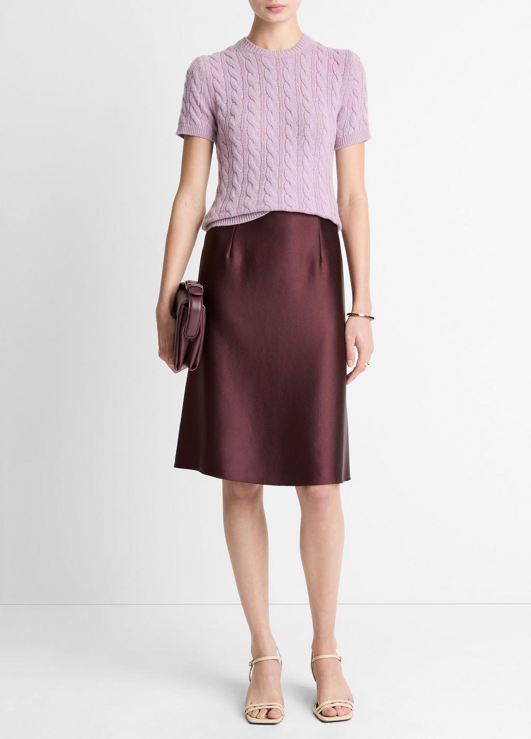 Cable-Knit Wool & Cashmere-Blend Short-Sleeve Sweater in Crew Neck AMETHYST | VINCE Women