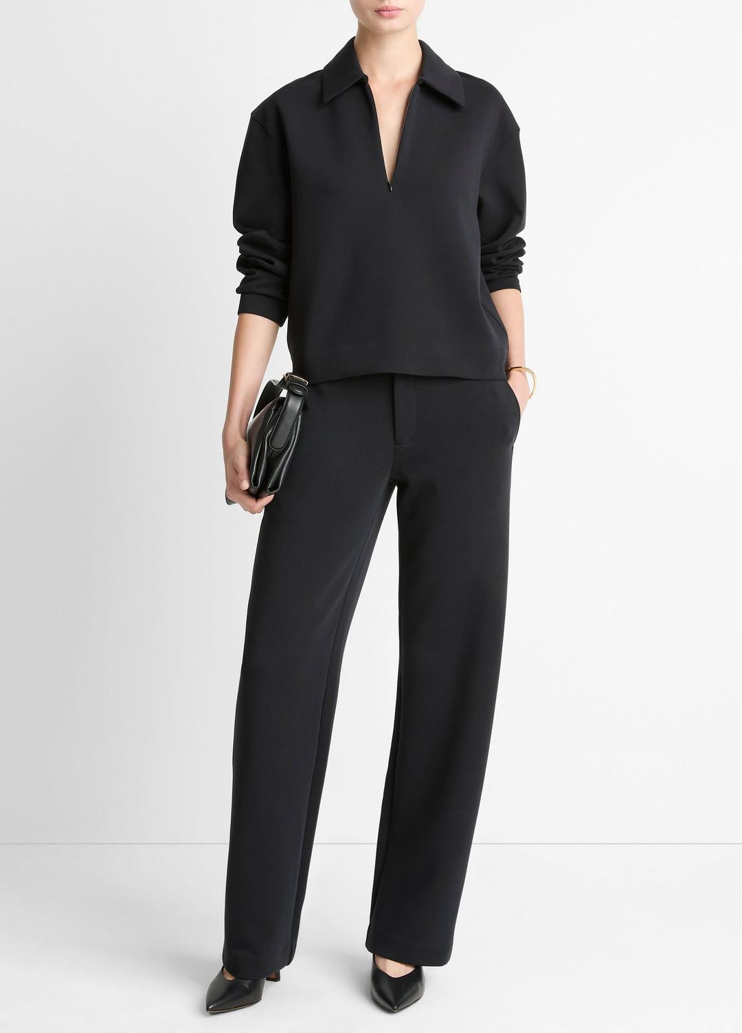 Cotton-Blend Half-Zip Pullover in Long Sleeve BLACK | VINCE Women