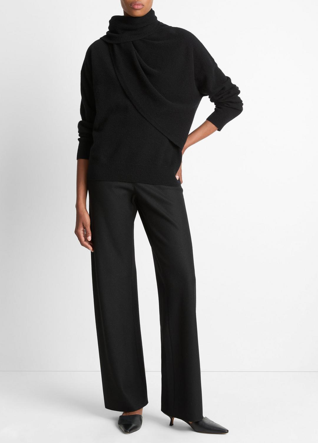 Draped-Shawl Wool-Cashmere Sweater in Turtleneck BLACK | VINCE Women