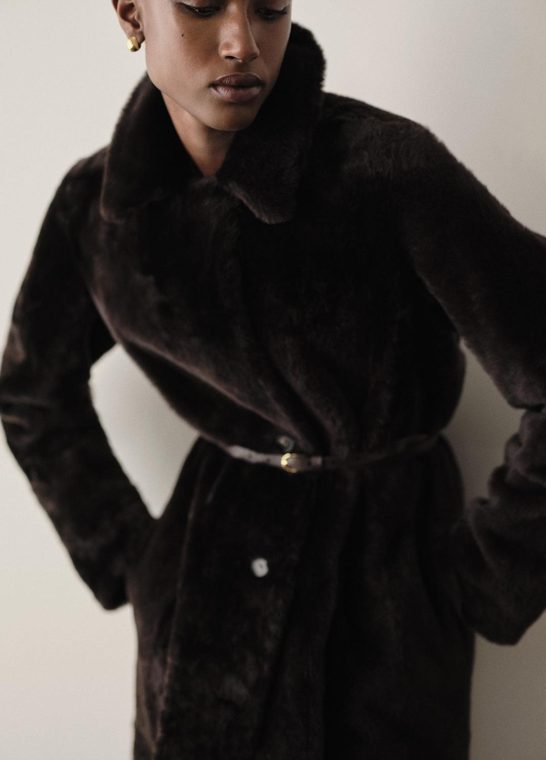Shearling Long Coat in Coats DARK UMBER | VINCE Women