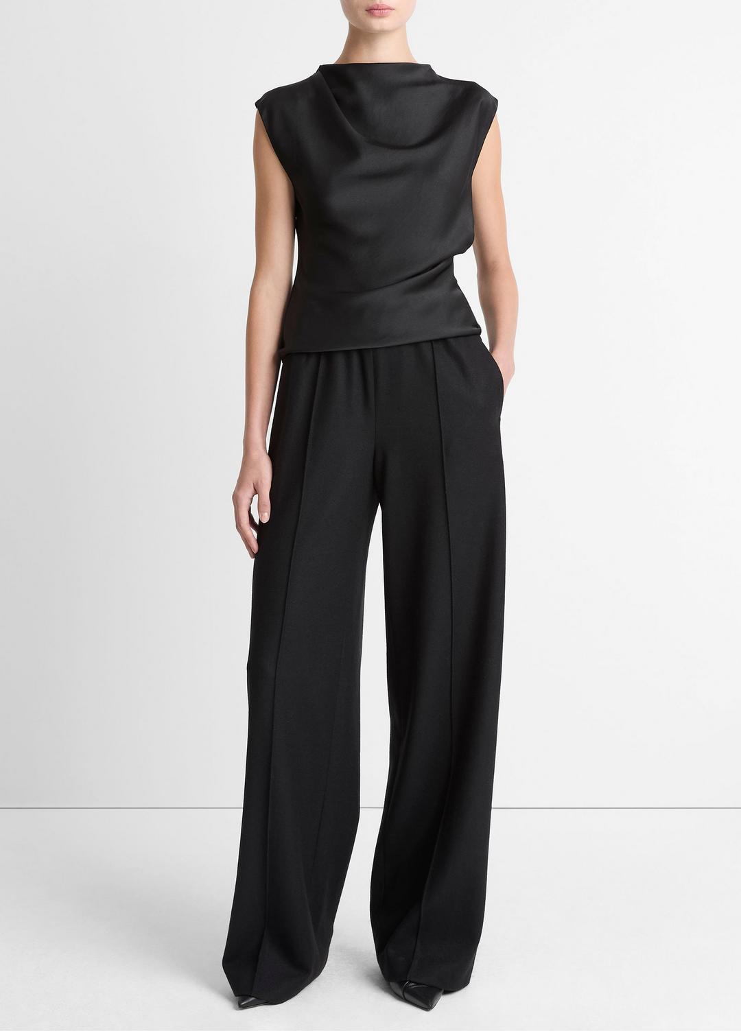 Satin Draped Cowl-Neck Top in Tank Tops BLACK | VINCE Women