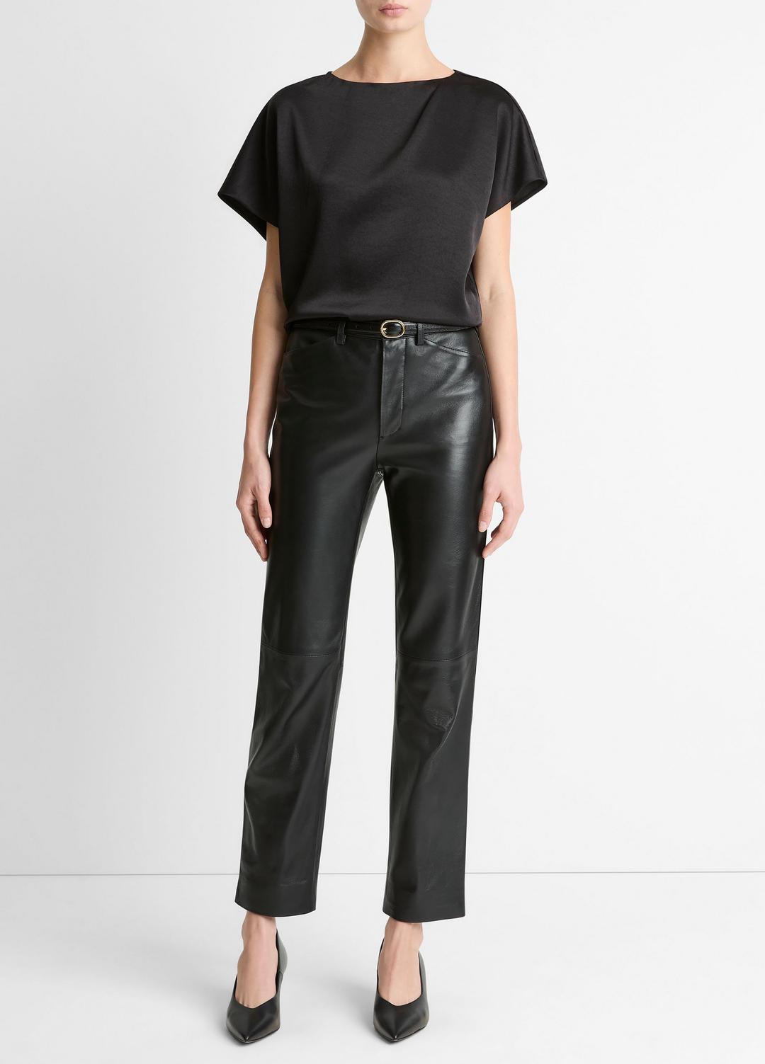Draped Satin Dolman-Sleeve Blouse in Short Sleeve BLACK | VINCE Women