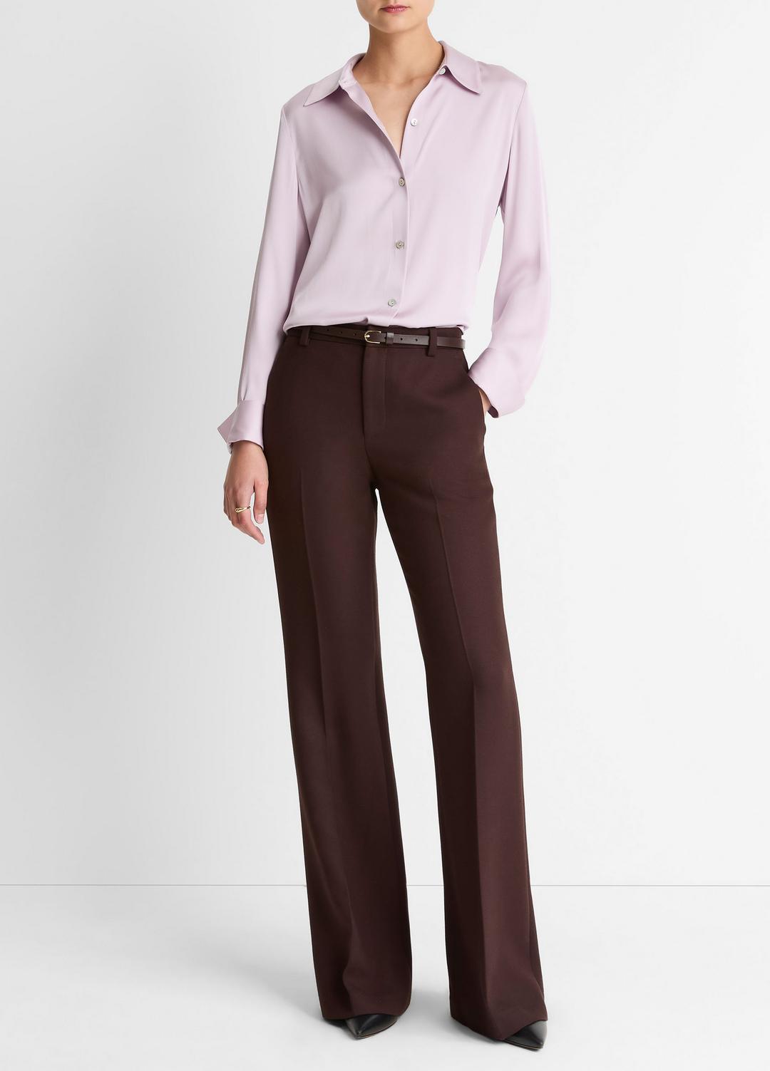 Silk-Blend Slim Button-Front Blouse in Long Sleeve IRIS QUARTZ | VINCE Women