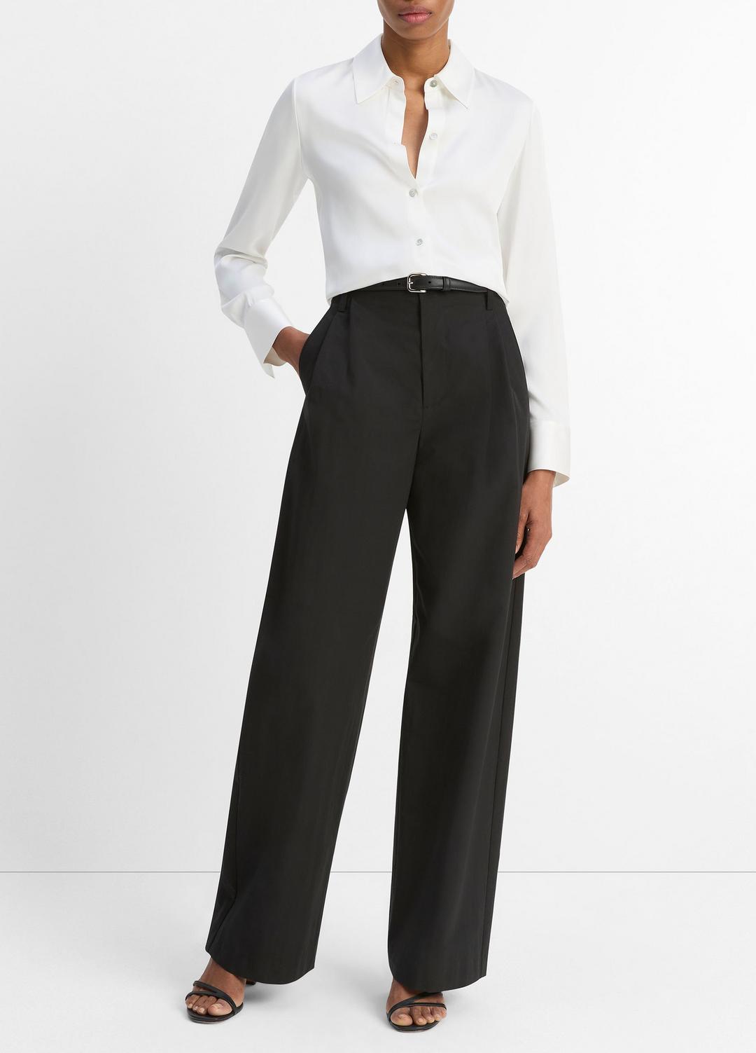 Silk-Blend Slim Button-Front Blouse in Long Sleeve OFF WHITE | VINCE Women