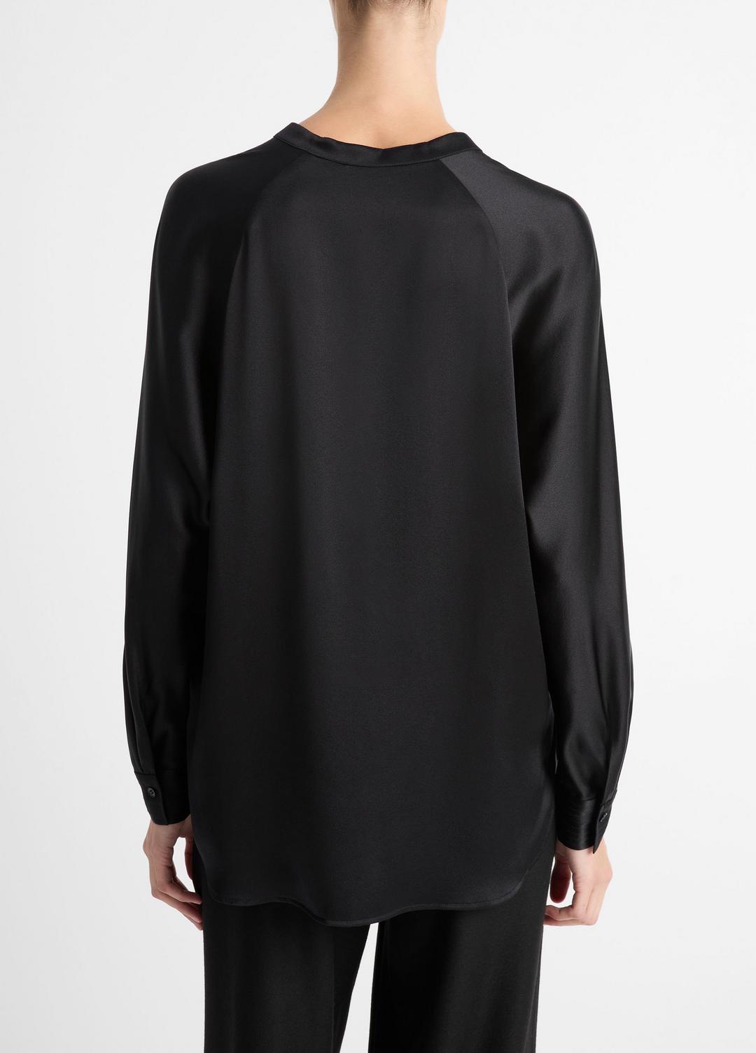 Silk Satin Band-Collar Blouse in Long Sleeve BLACK | VINCE Women