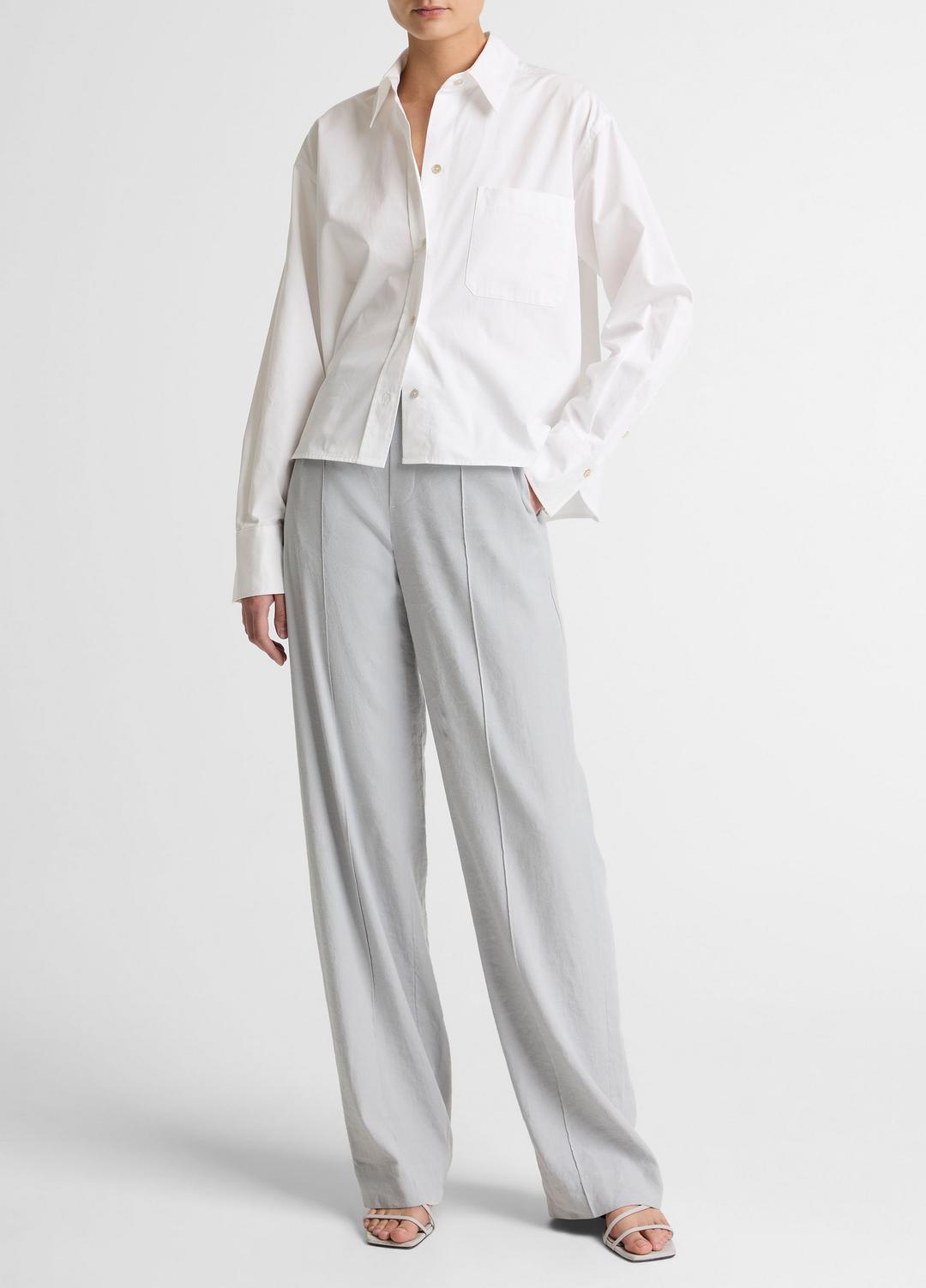Cotton Cropped Button-Front Shirt in Long Sleeve OPTIC WHITE | VINCE Women