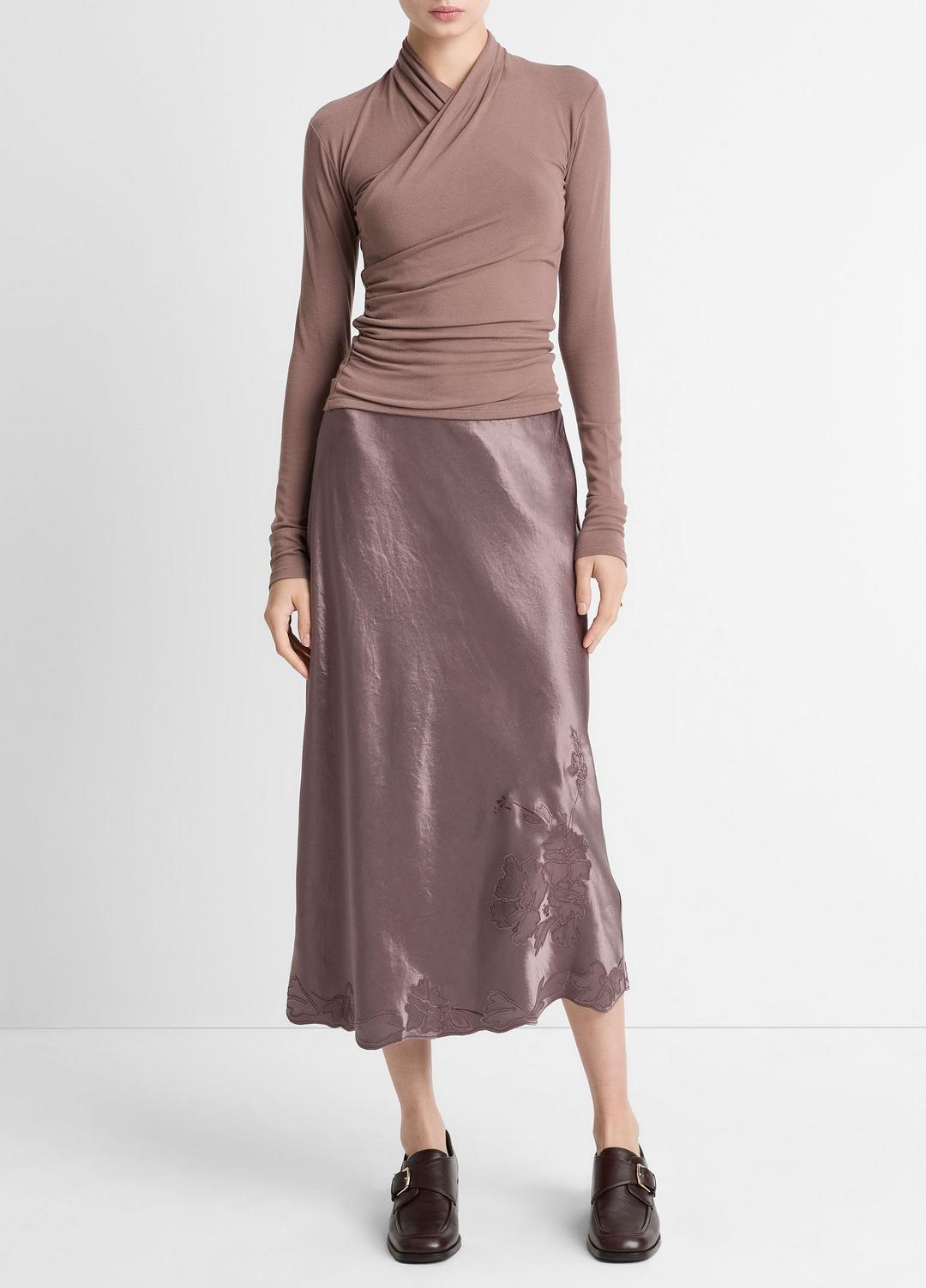 Fixed Wrap Long-Sleeve Top in Long Sleeve SMOKY BERRY | VINCE Women