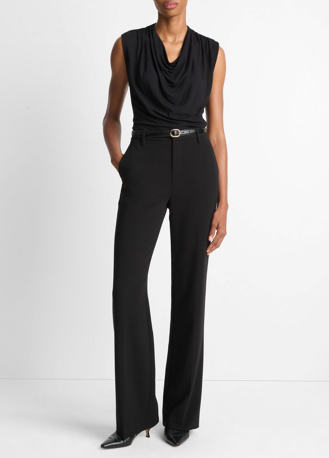Jersey Draped Cowl-Neck Top in Tank Tops BLACK | VINCE Women