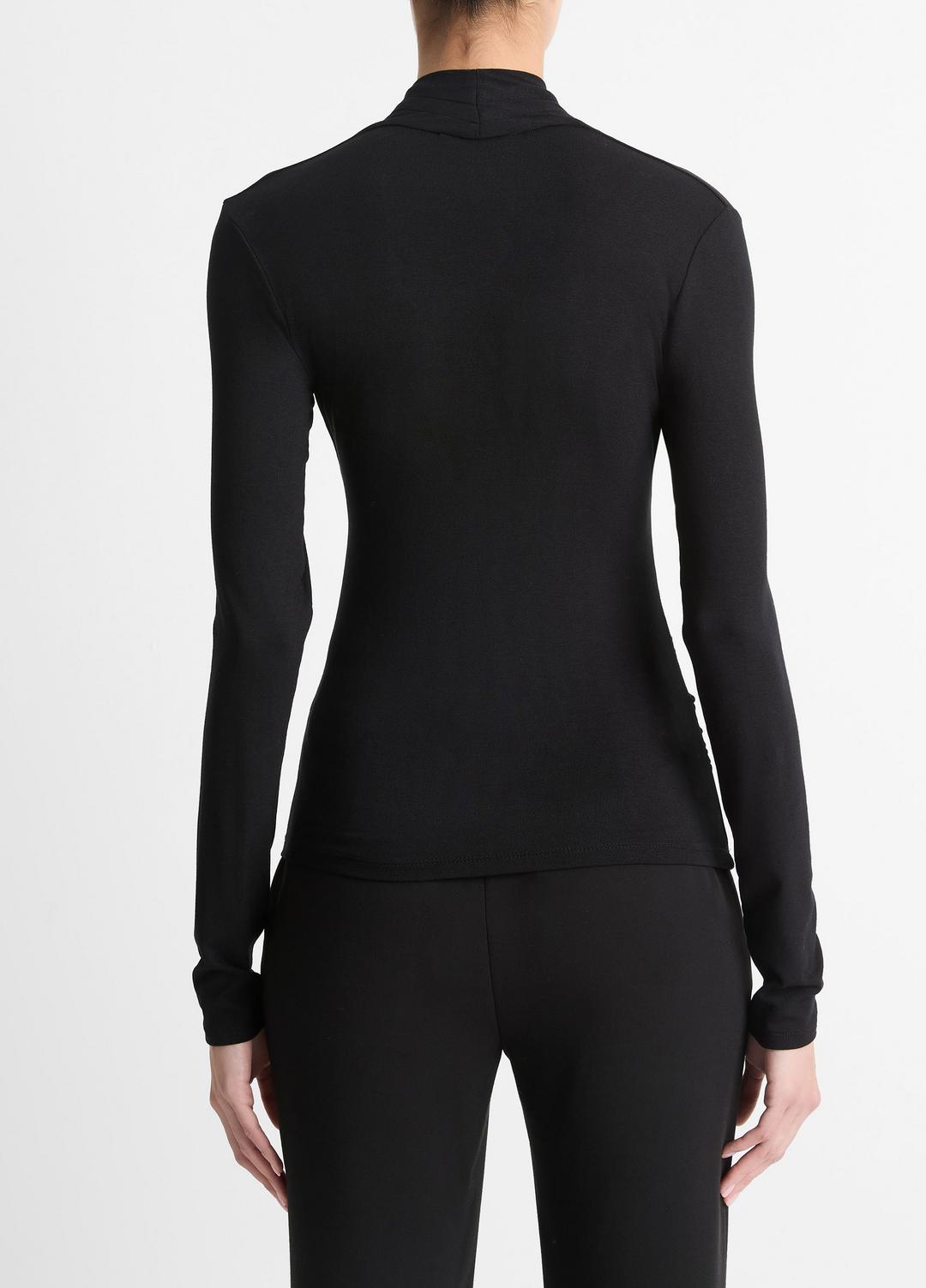 Fixed Wrap Long-Sleeve Top in Long Sleeve BLACK | VINCE Women