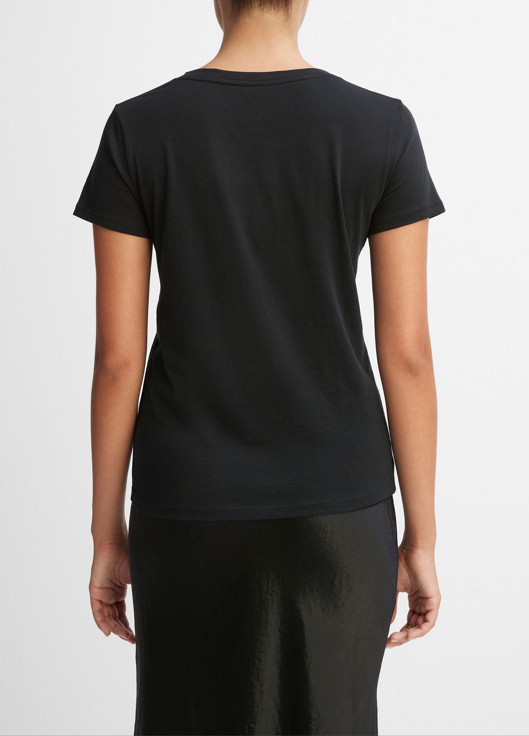 Essential Pima Cotton V-Neck T-Shirt in Short Sleeve BLACK | VINCE Women