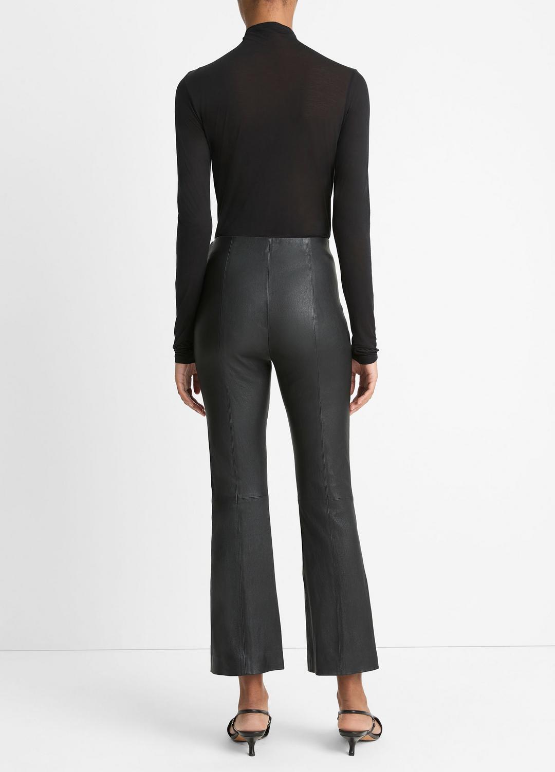 Stretch-Leather Crop Flare Pant in Trousers BLACK | VINCE Women