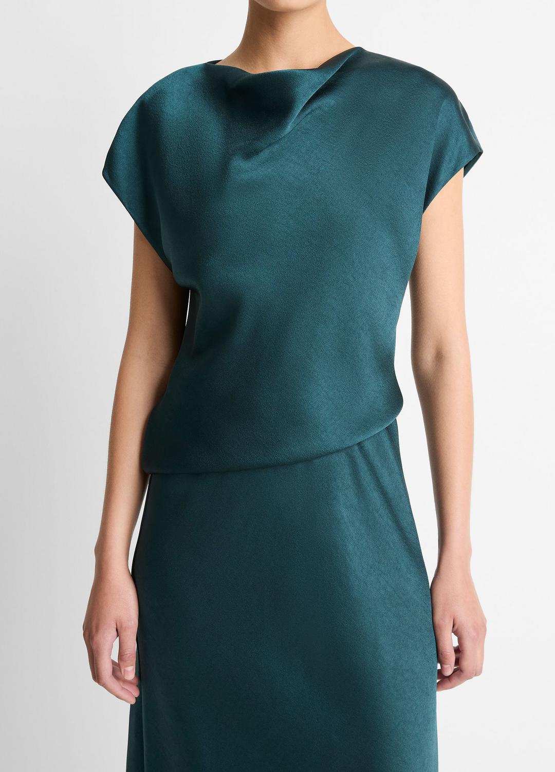 Draped Satin Cowl-Neck Dress in Dresses JUNIPER | VINCE Women