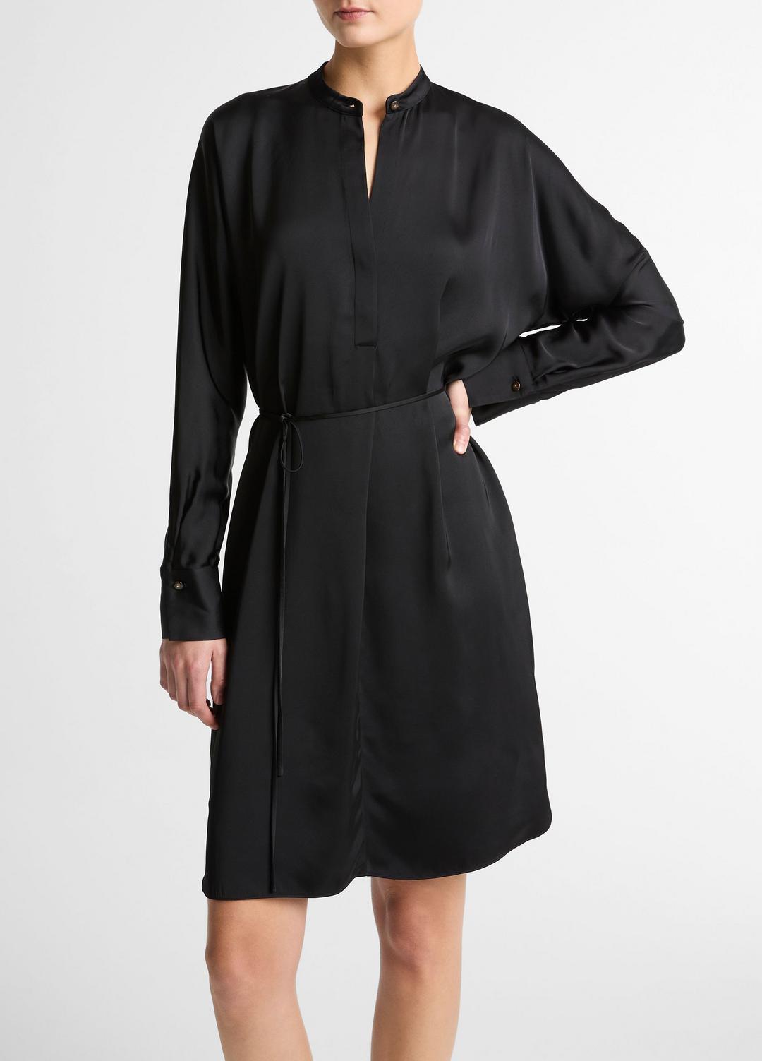 Matte Satin Band-Collar Dress in Dresses BLACK | VINCE Women