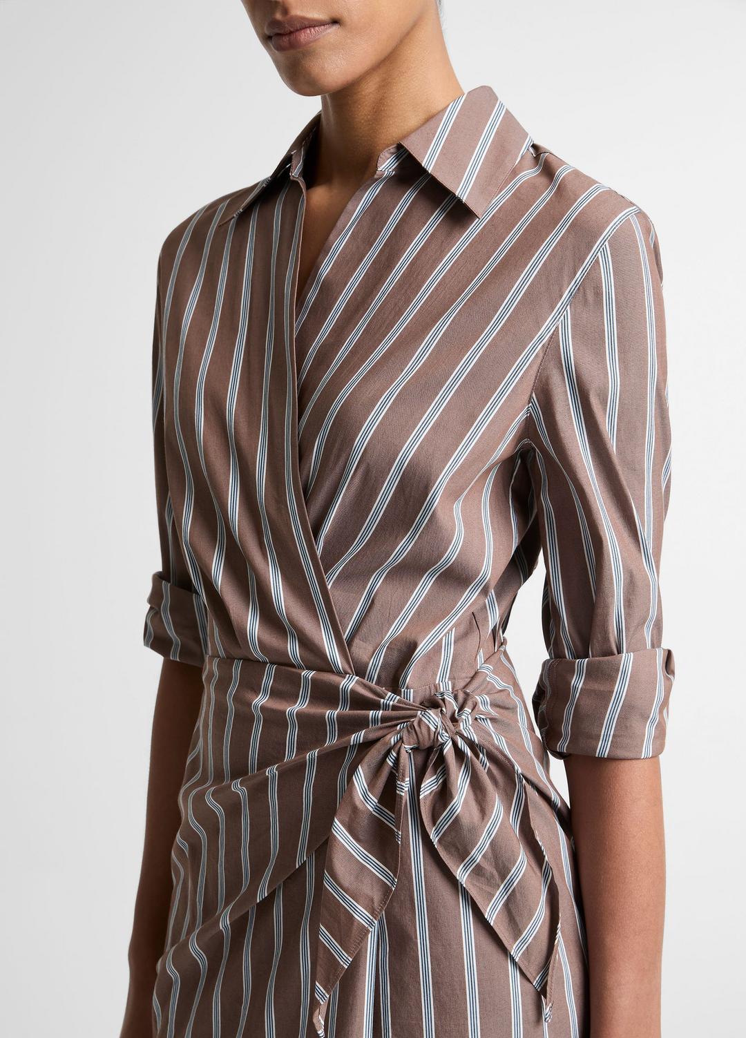 Striped Cotton-Blend Wrap Dress in Dresses BROWN MULTI | VINCE Women