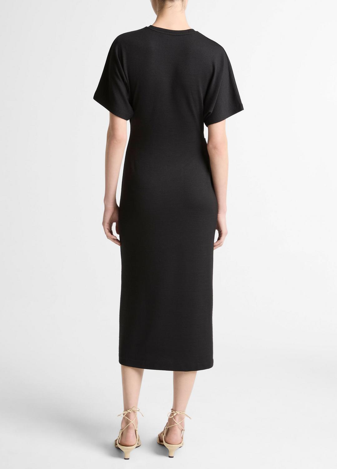 Ruched-Side Matte Jersey Short-Sleeve Dress in Dresses BLACK | VINCE Women