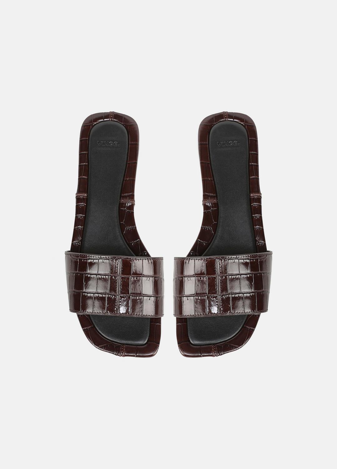 Valeria Croc-Embossed Leather Slide Sandal in Sandals CACAO BROWN | VINCE Women