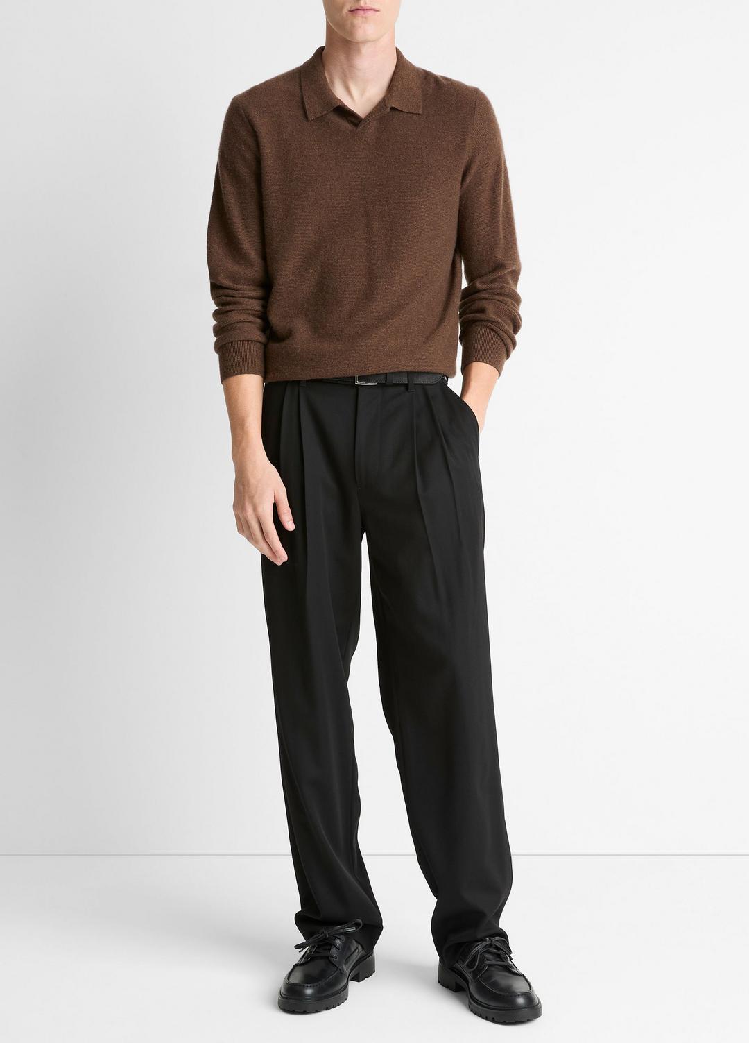 Feed Stripe Plush Cashmere Johnny-Collar Sweater in Cashmere MISSION/DARK HEATHER BEARPAW | VINCE Men