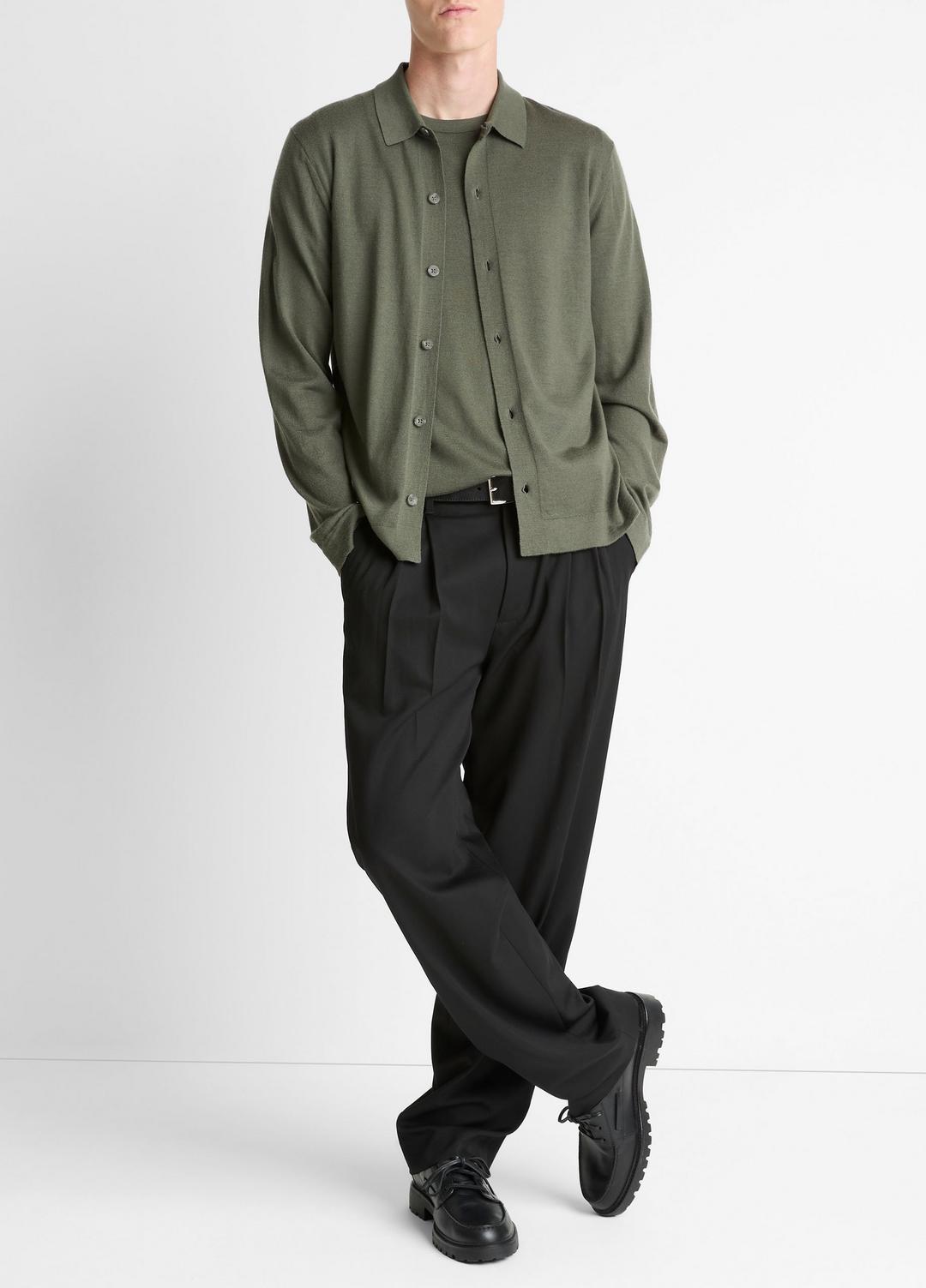 Featherweight Merino Wool-Cashmere Sweater Shirt in Long Sleeve SYCAMORE | VINCE Men