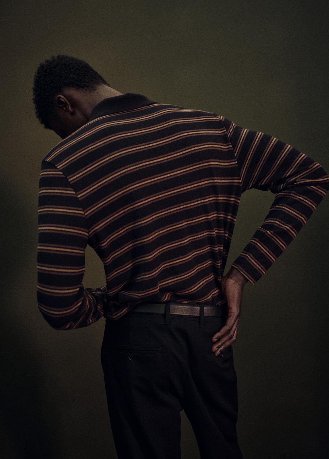 Striped Cotton-Blend Long-Sleeve Polo Shirt in Henleys & Polos BLACK COMBO | VINCE Men