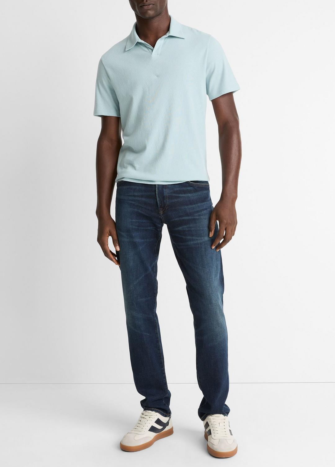 Cotton Johnny-Collar Polo Shirt in Henleys & Polos DARK CASCADE | VINCE Men