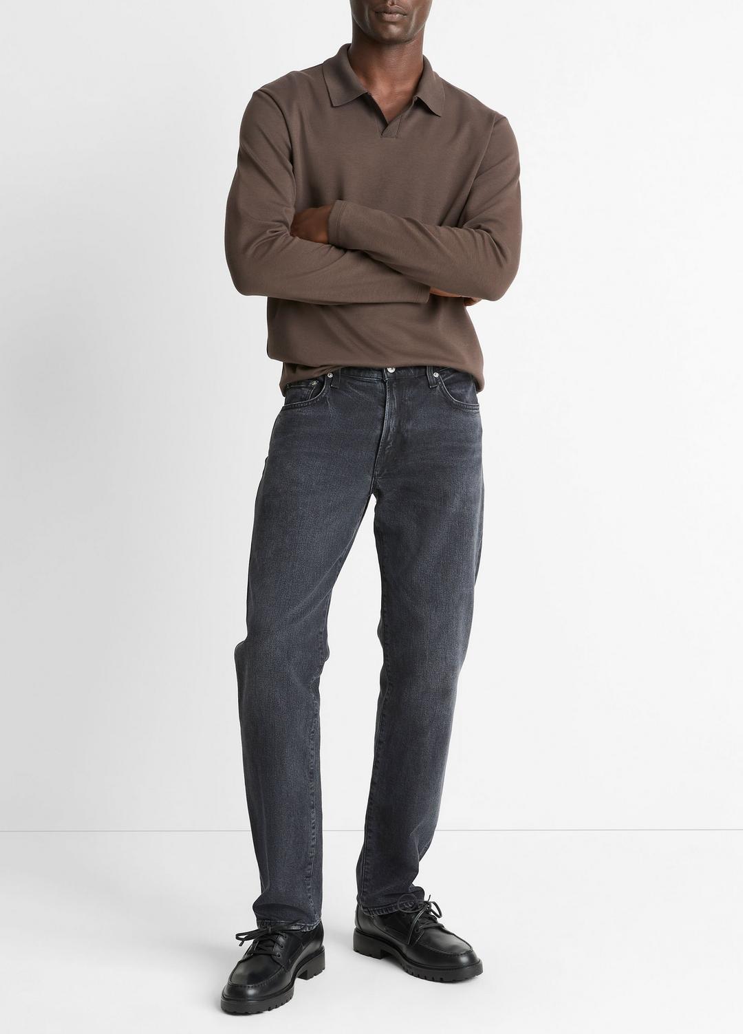 Milano Pima Cotton-Blend Johnny-Collar Shirt in Long Sleeve MISSION | VINCE Men
