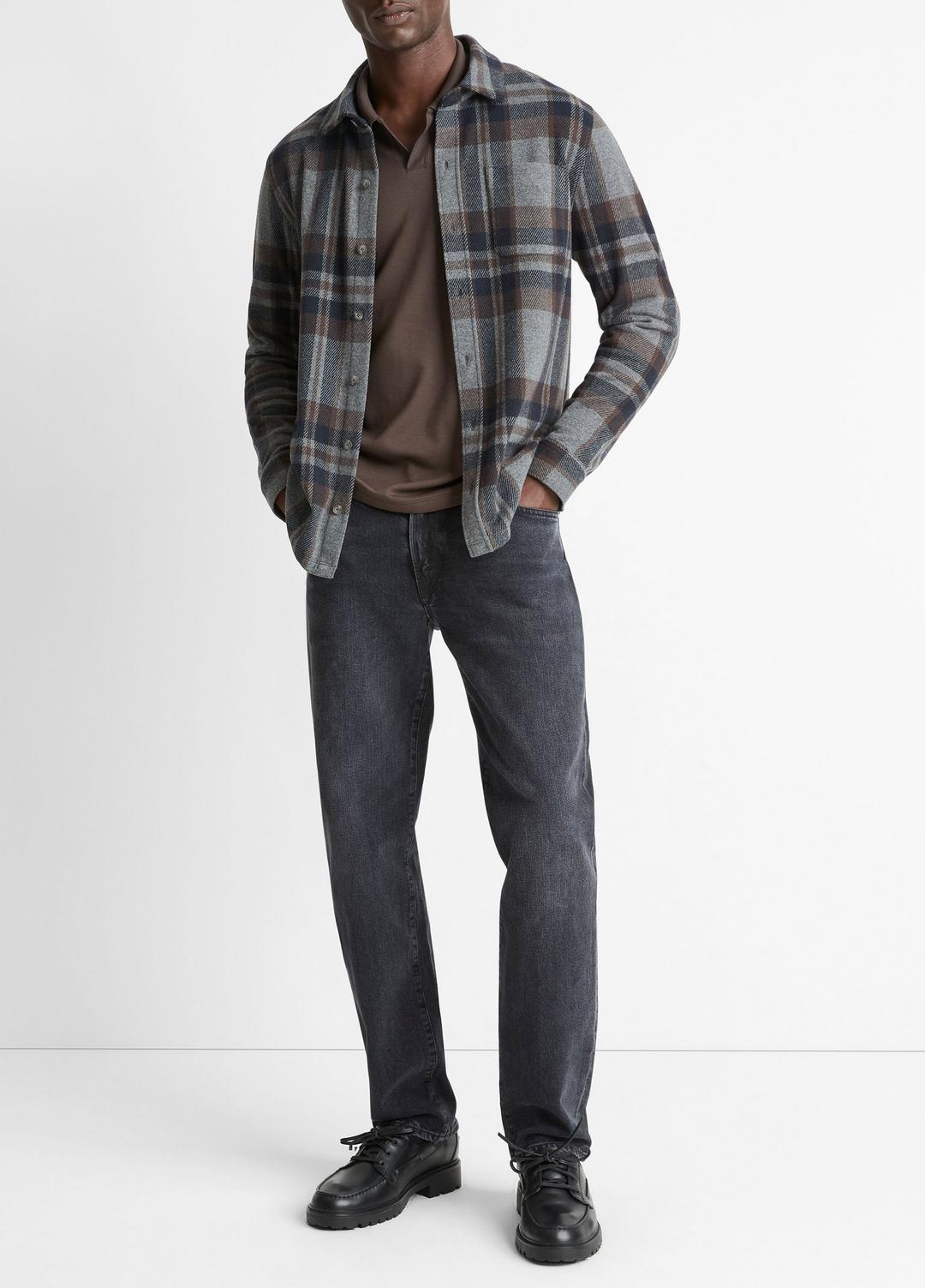 Plaid Cotton-Blend Shirt Jacket in Shirt Jackets MEDIUM HEATHER GREY COMBO | VINCE Men