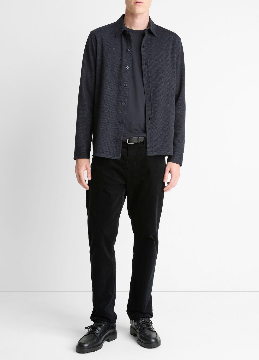 Herringbone Cotton-Blend Button-Front Shirt in Long Sleeve COASTAL BLUE | VINCE Men