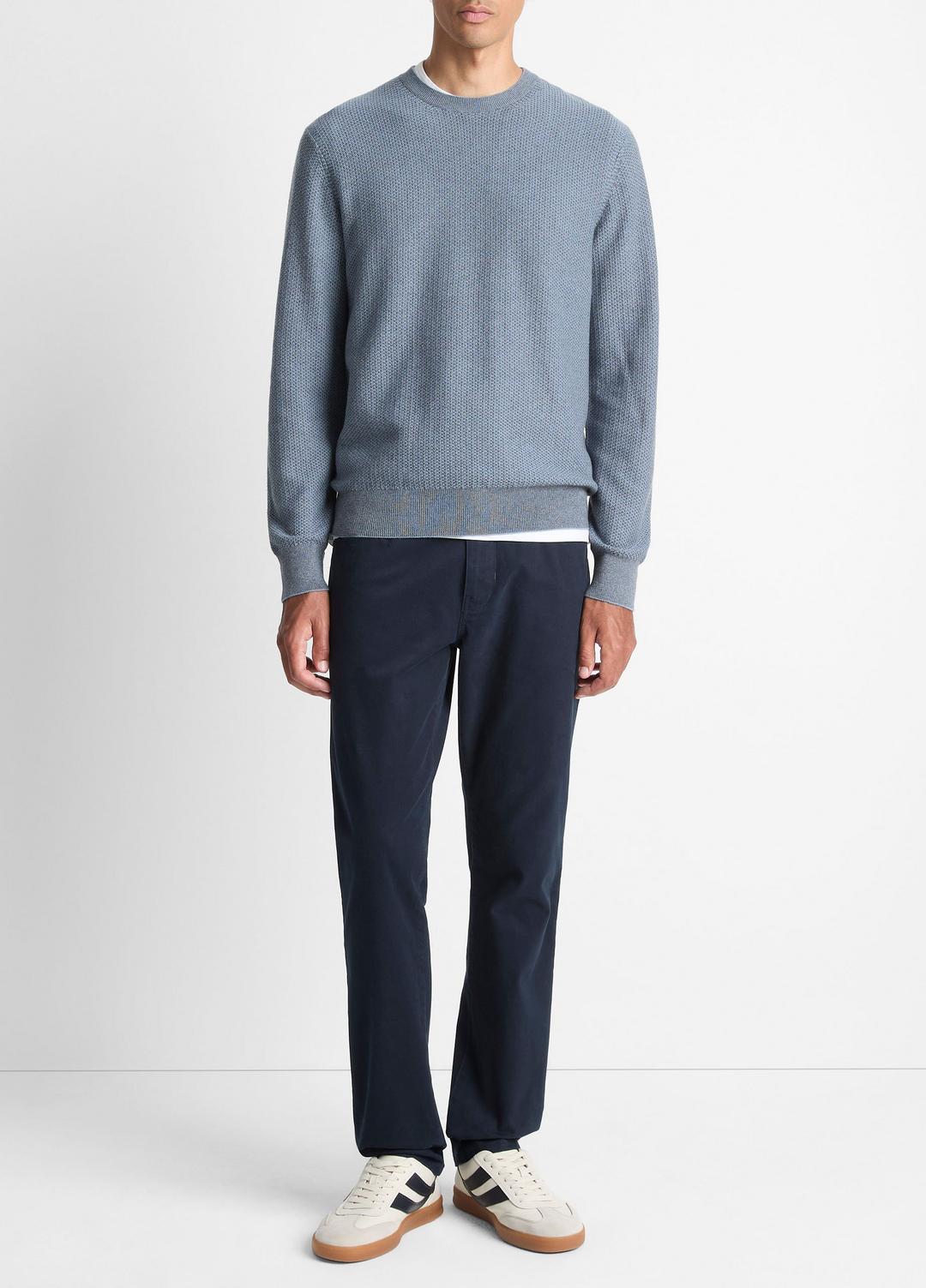 Geo-Jacquard Wool-Blend Crew Neck Sweater in Crew Neck PARLOR BLUE/MEDIUM HEATHER GREY | VINCE Men