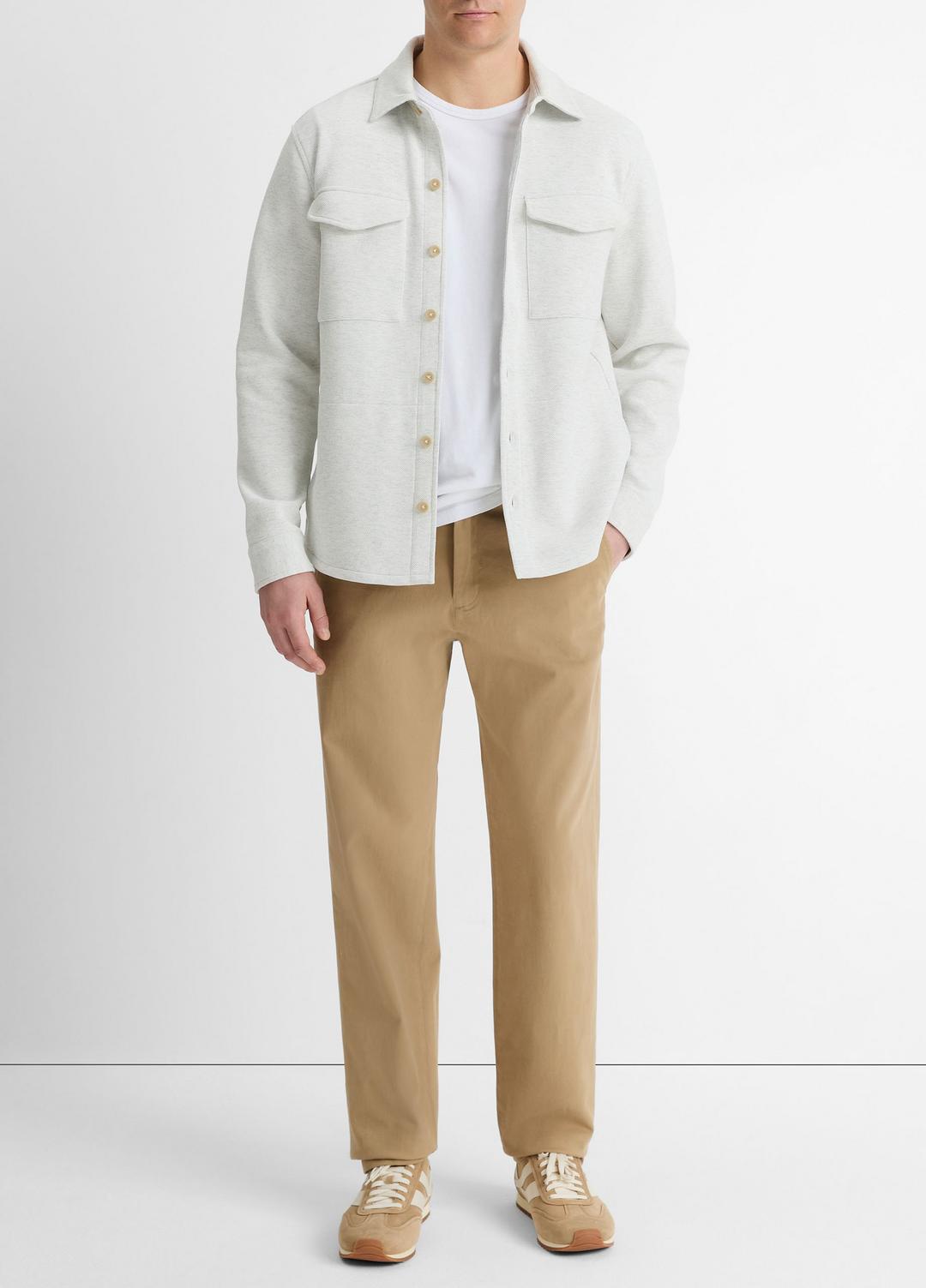 Double-Knit Cotton-Blend Piqué Shirt Jacket in Shirt Jackets HEATHER WHITE/LIGHT HEATHER GREY | VINCE Men
