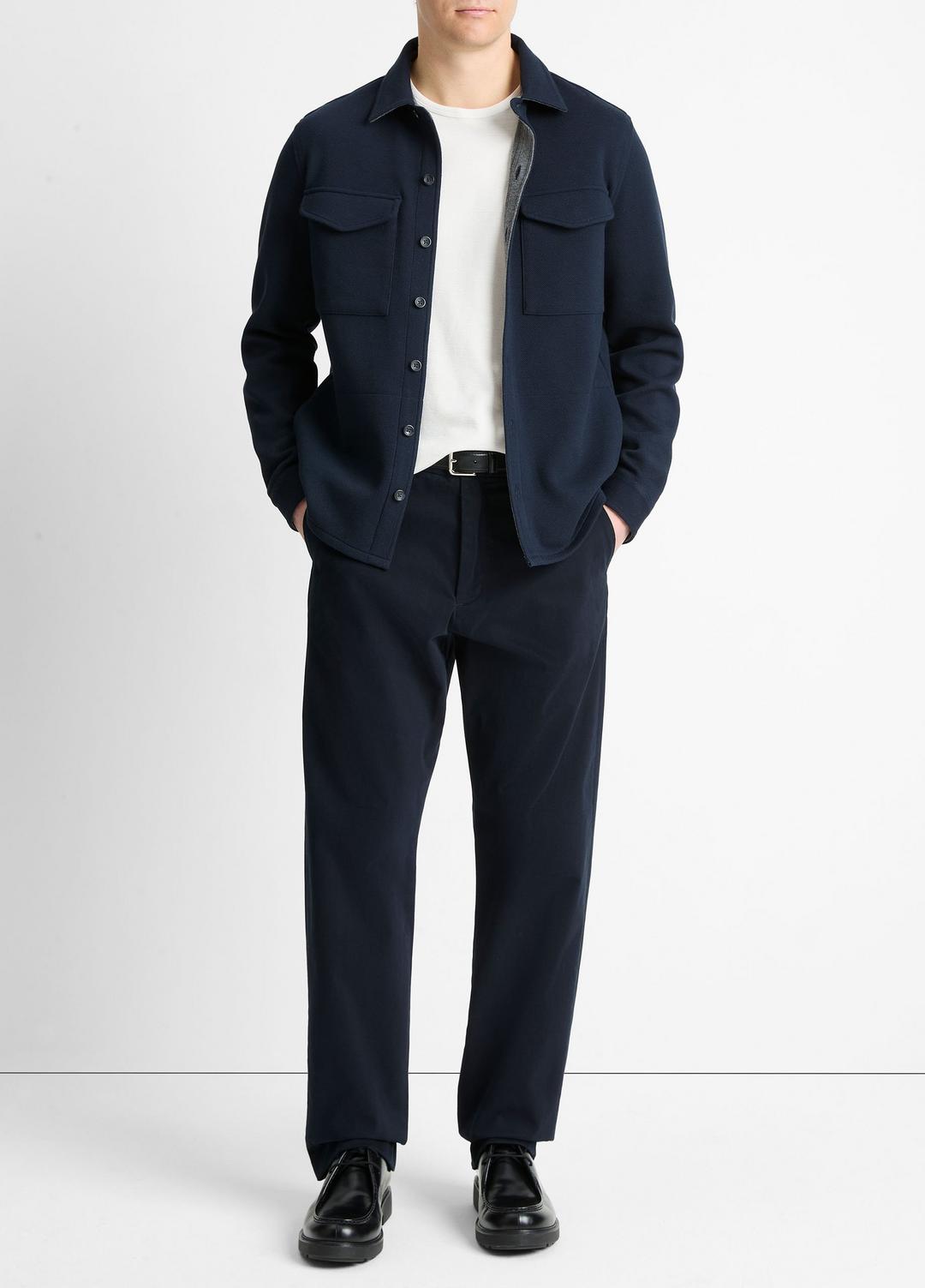 Double-Knit Cotton-Blend Piqué Shirt Jacket in Shirt Jackets COASTAL BLUE/MEDIUM GREY | VINCE Men