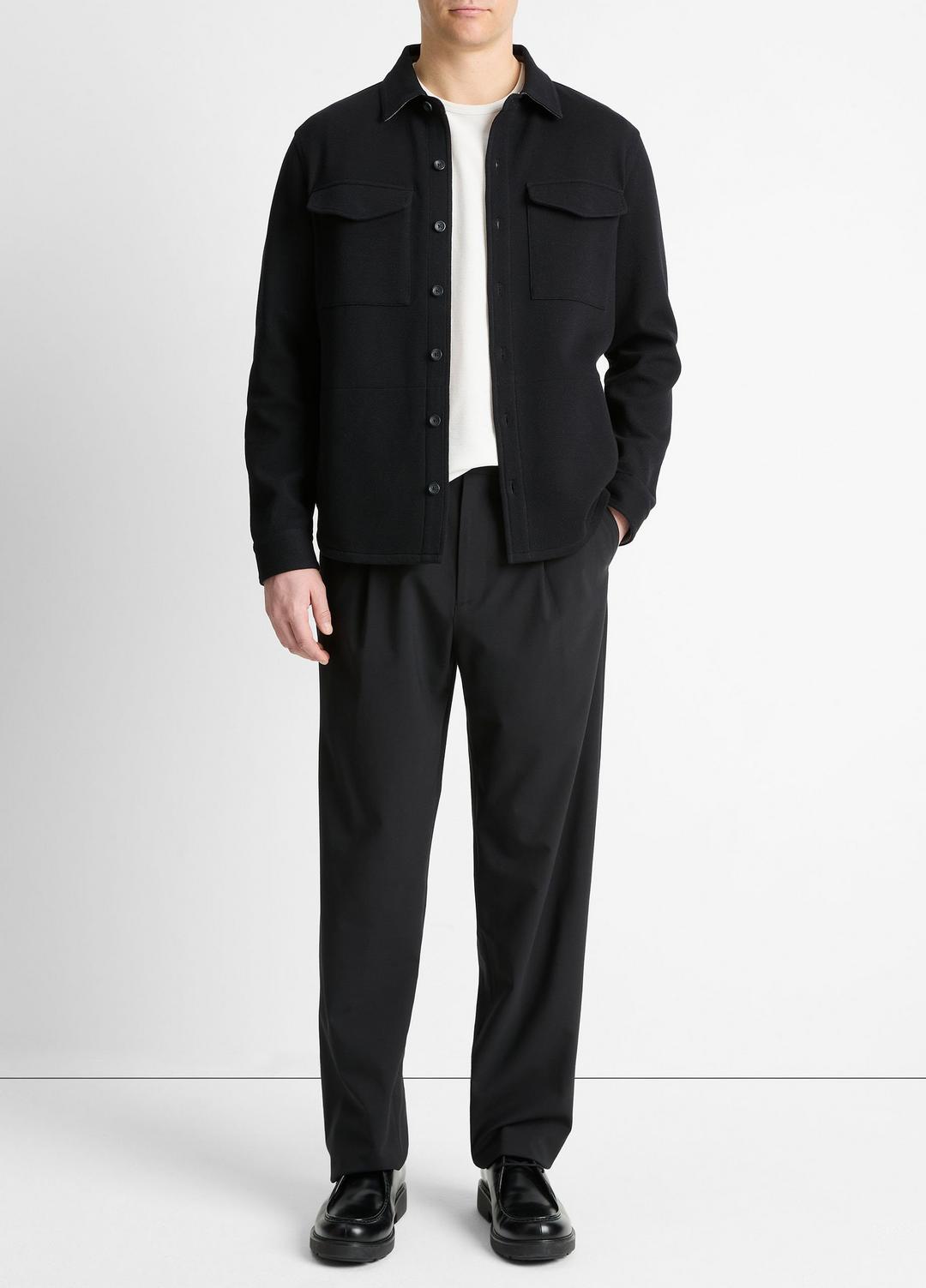 Double-Knit Cotton-Blend Piqué Shirt Jacket in Shirt Jackets BLACK/MEDIUM HEATHER GREY | VINCE Men