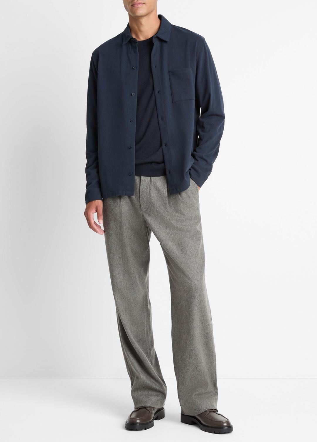 Sueded Cotton Jersey Button-Front Shirt in Long Sleeve COASTAL BLUE | VINCE Men