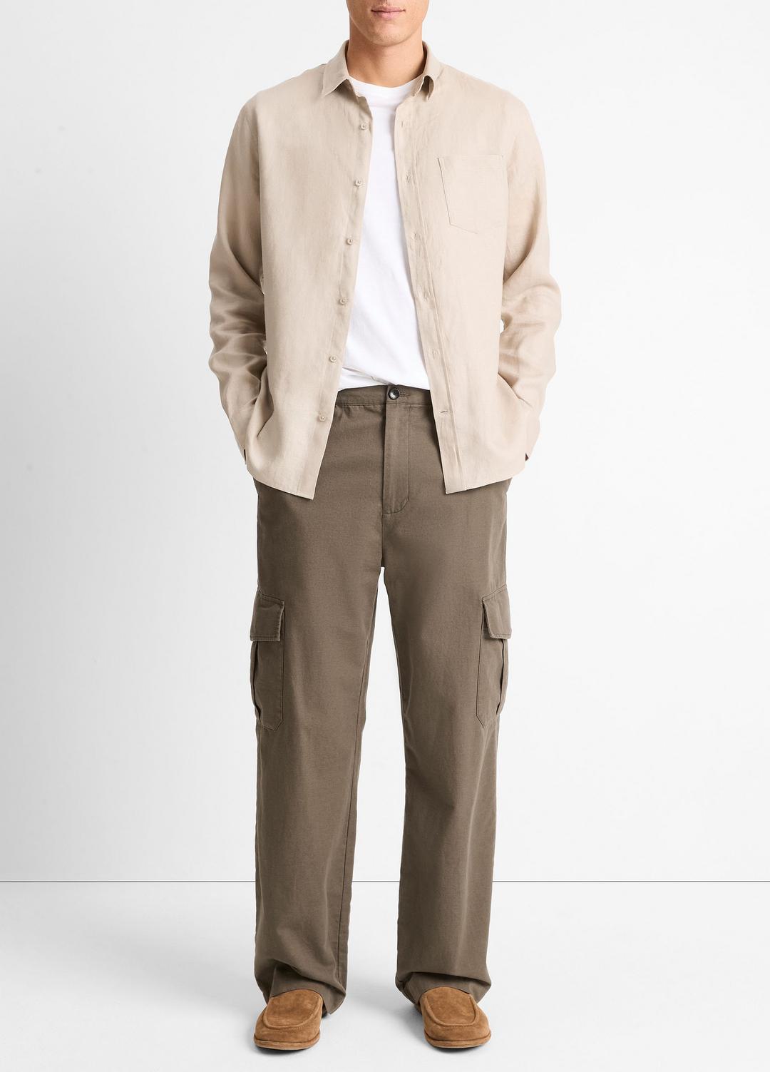 Linen Long-Sleeve Shirt in Long Sleeve PUMICE ROCK | VINCE Men