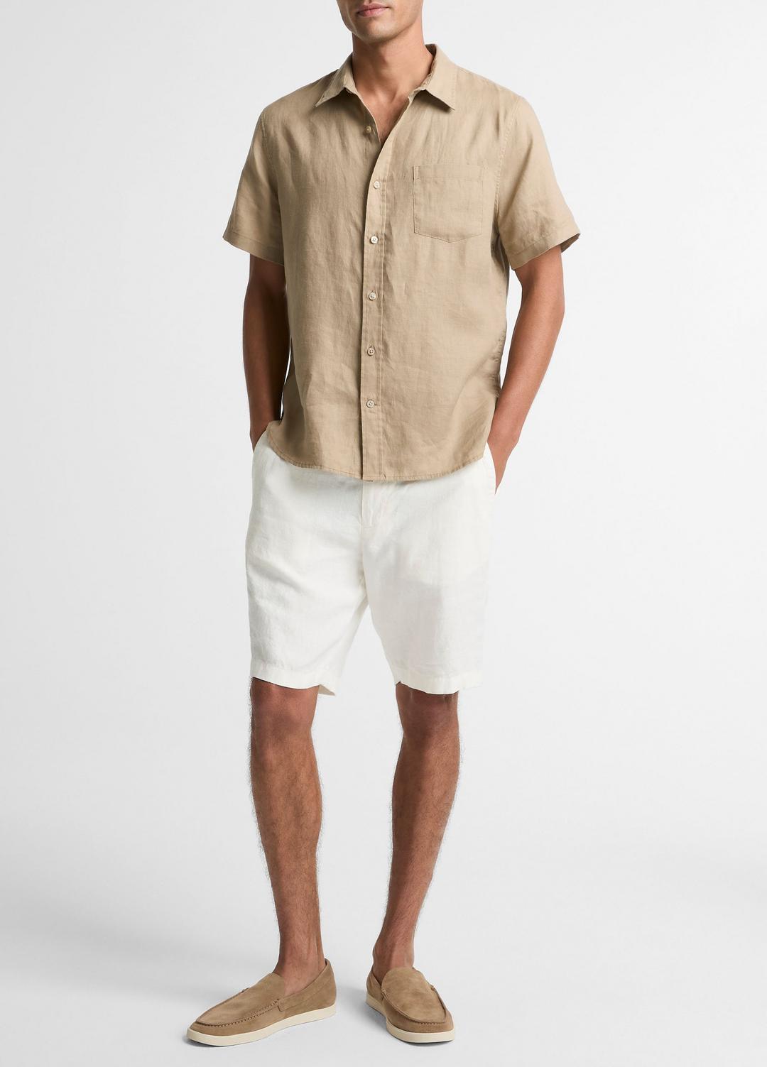 Linen Short-Sleeve Shirt in Long Sleeve TEAK | VINCE Men
