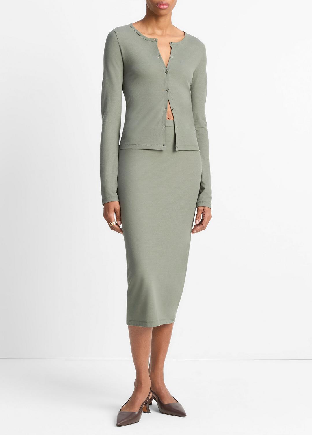 Cotton Crepe Jersey Cardigan in Shirts & Tees CLAY SAGE | VINCE Sale