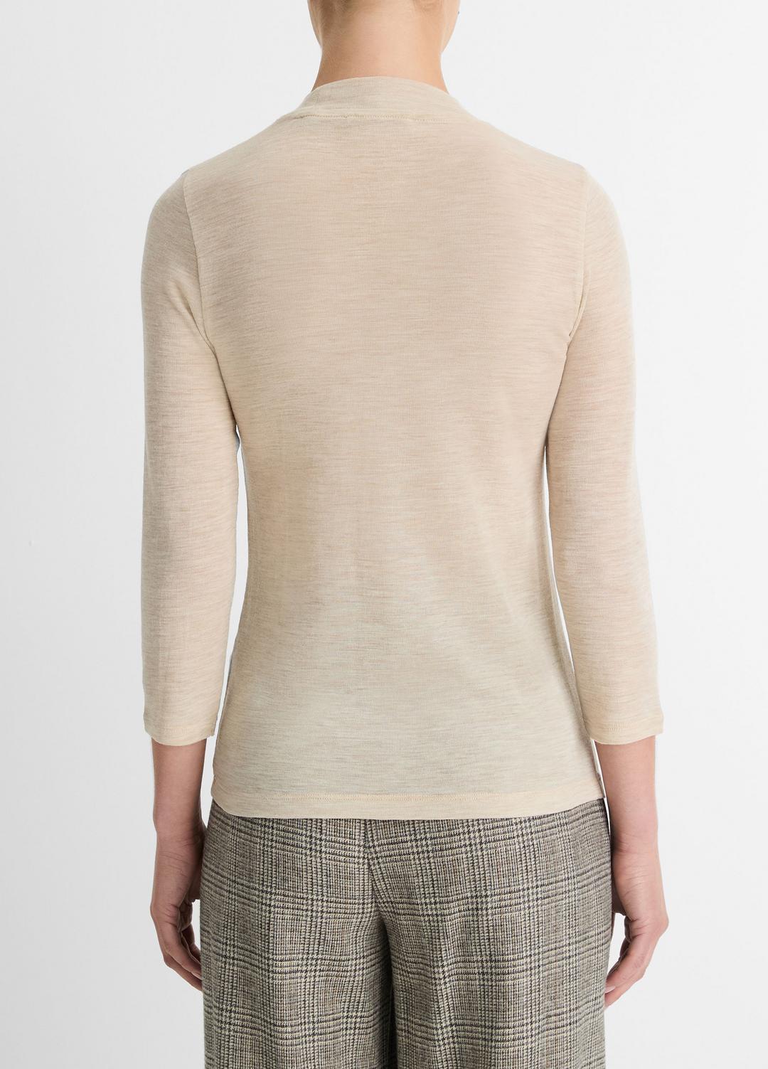 Wool Three-Quarter-Sleeve Mock-Neck Top in Shirts & Tees LIGHT HEATHER ECRU | VINCE Sale