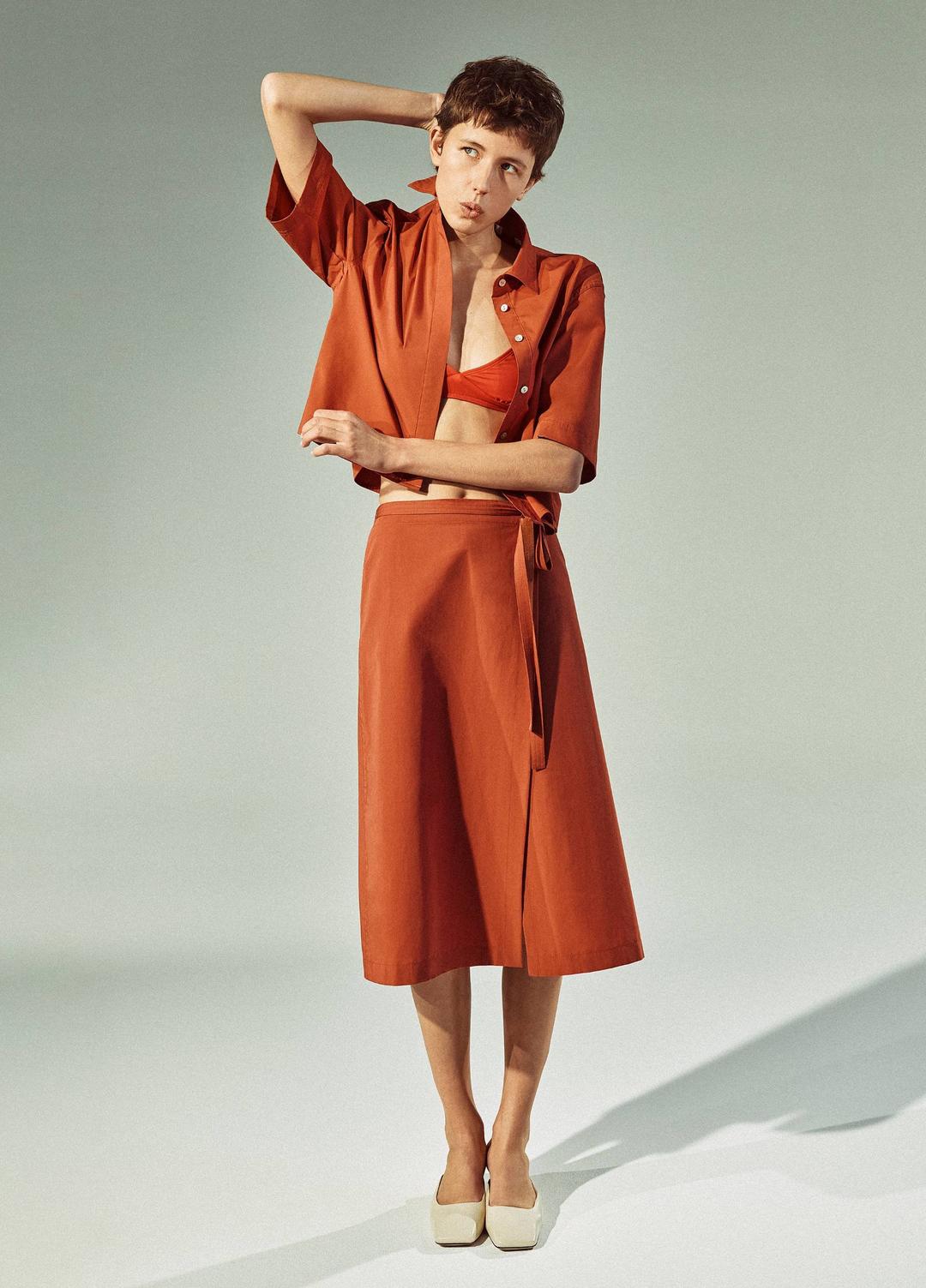 Cotton-Blend Straight Wrap Skirt in Dresses & Skirts BRICK ROSE | VINCE Sale