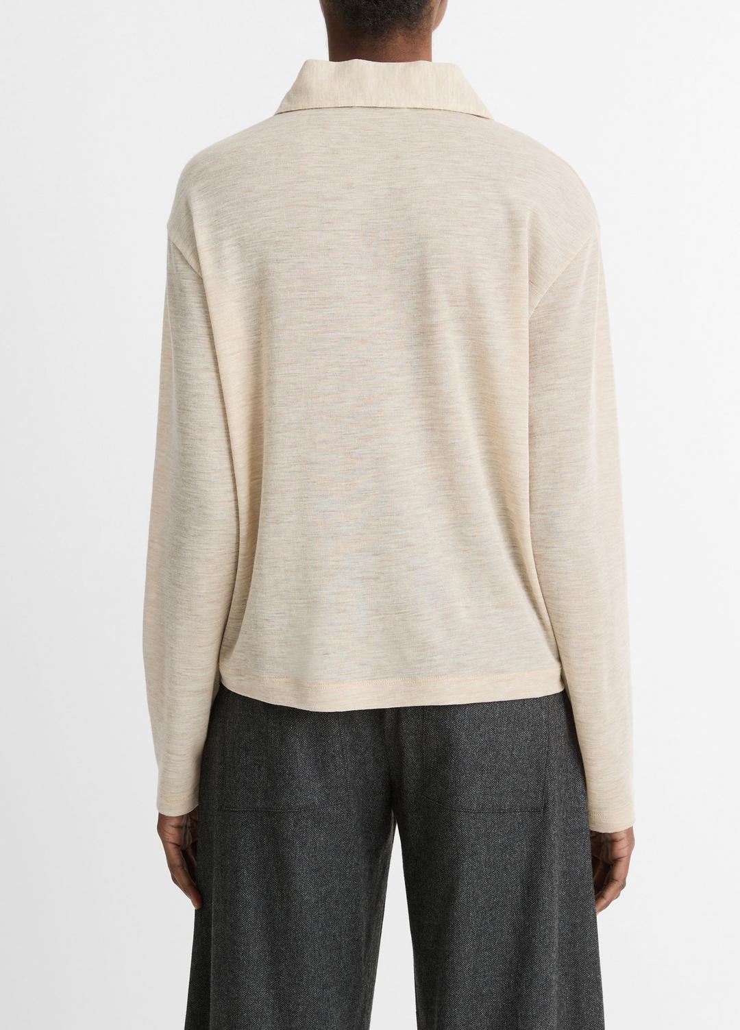 Wool Relaxed Long-Sleeve Polo Shirt in Shirts & Tees LIGHT HEATHER ECRU | VINCE Sale