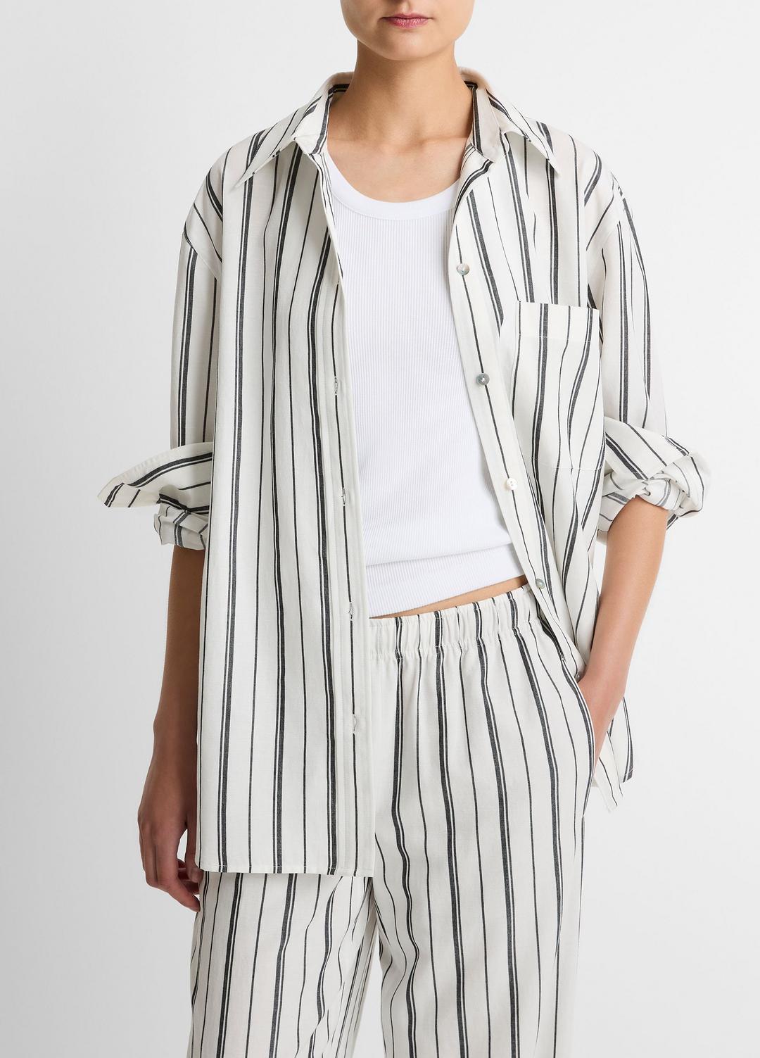 Resort Stripe Oversized Button-Front Shirt in Long Sleeve WHITE/BLACK | VINCE Women