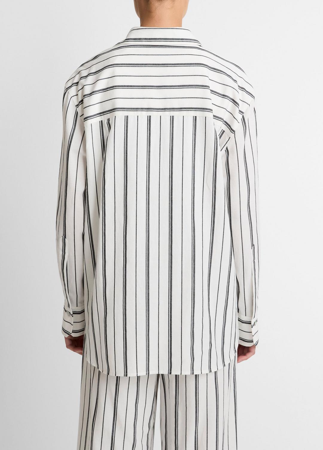 Resort Stripe Oversized Button-Front Shirt in Long Sleeve WHITE/BLACK | VINCE Women
