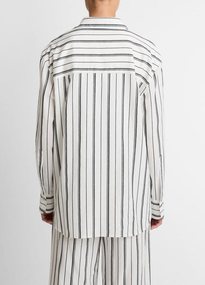 Resort Stripe Oversized Button-Front Shirt in Long Sleeve WHITE/BLACK | VINCE Women