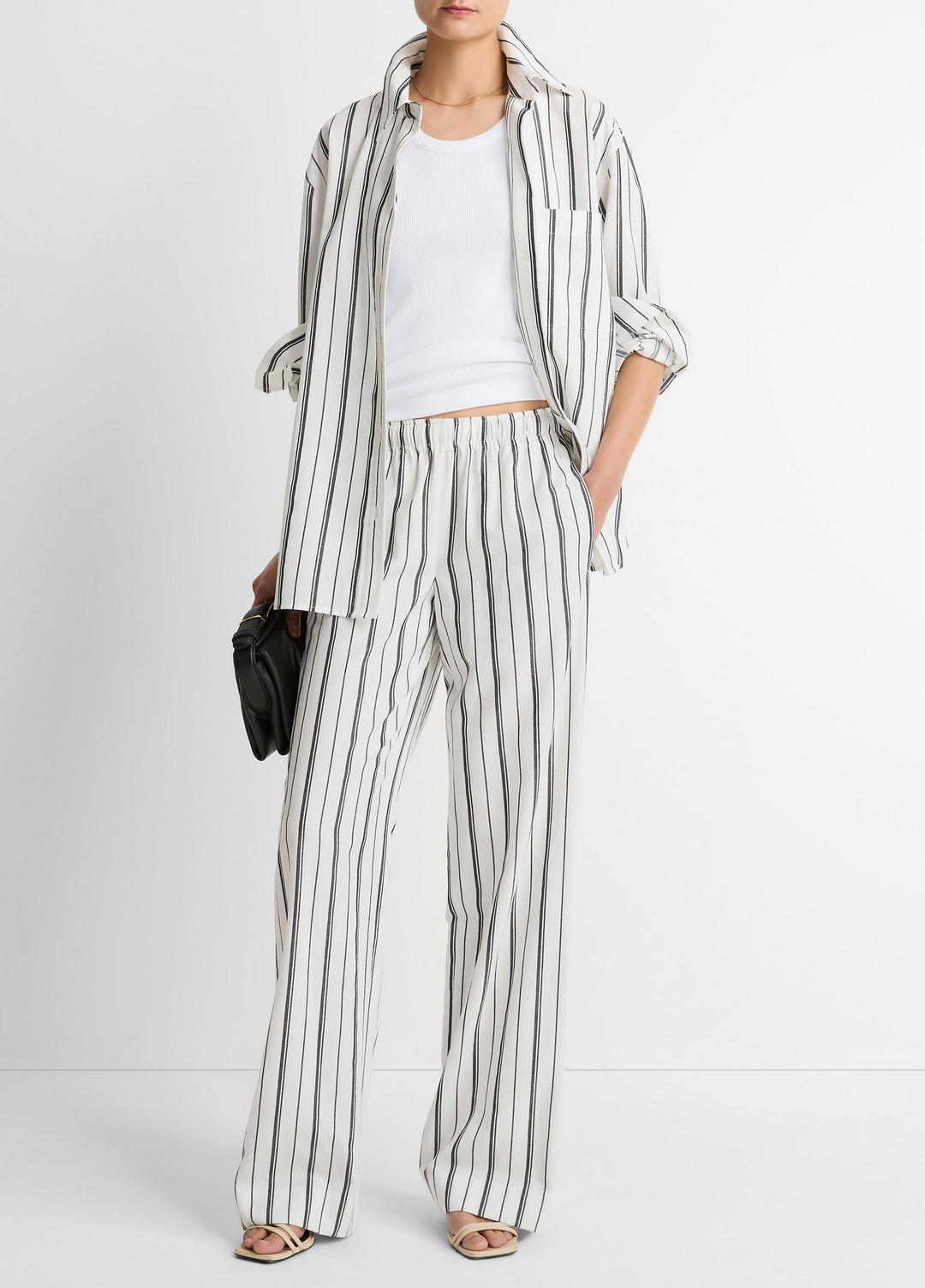 Resort Stripe Oversized Button-Front Shirt in Long Sleeve WHITE/BLACK | VINCE Women