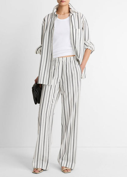 Resort Stripe Oversized Button-Front Shirt in Long Sleeve WHITE/BLACK | VINCE Women