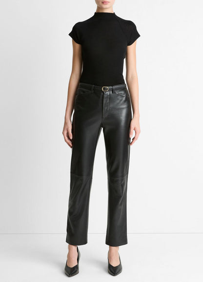 Wool Raglan Cap-Sleeve Mock-Neck Top in Short Sleeve BLACK | VINCE Women
