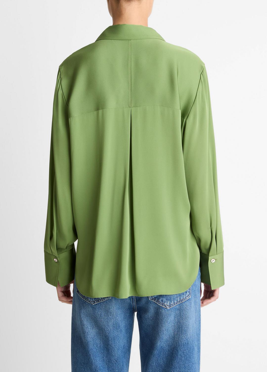Stretch-Silk Button-Front Blouse in Long Sleeve CLOVER | VINCE Women