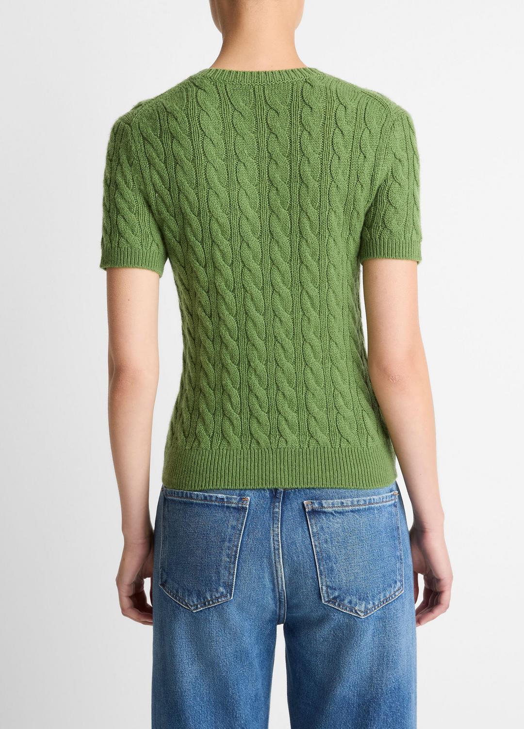 Cable-Knit Wool & Cashmere-Blend Short-Sleeve Sweater in Crew Neck CLOVER | VINCE Women