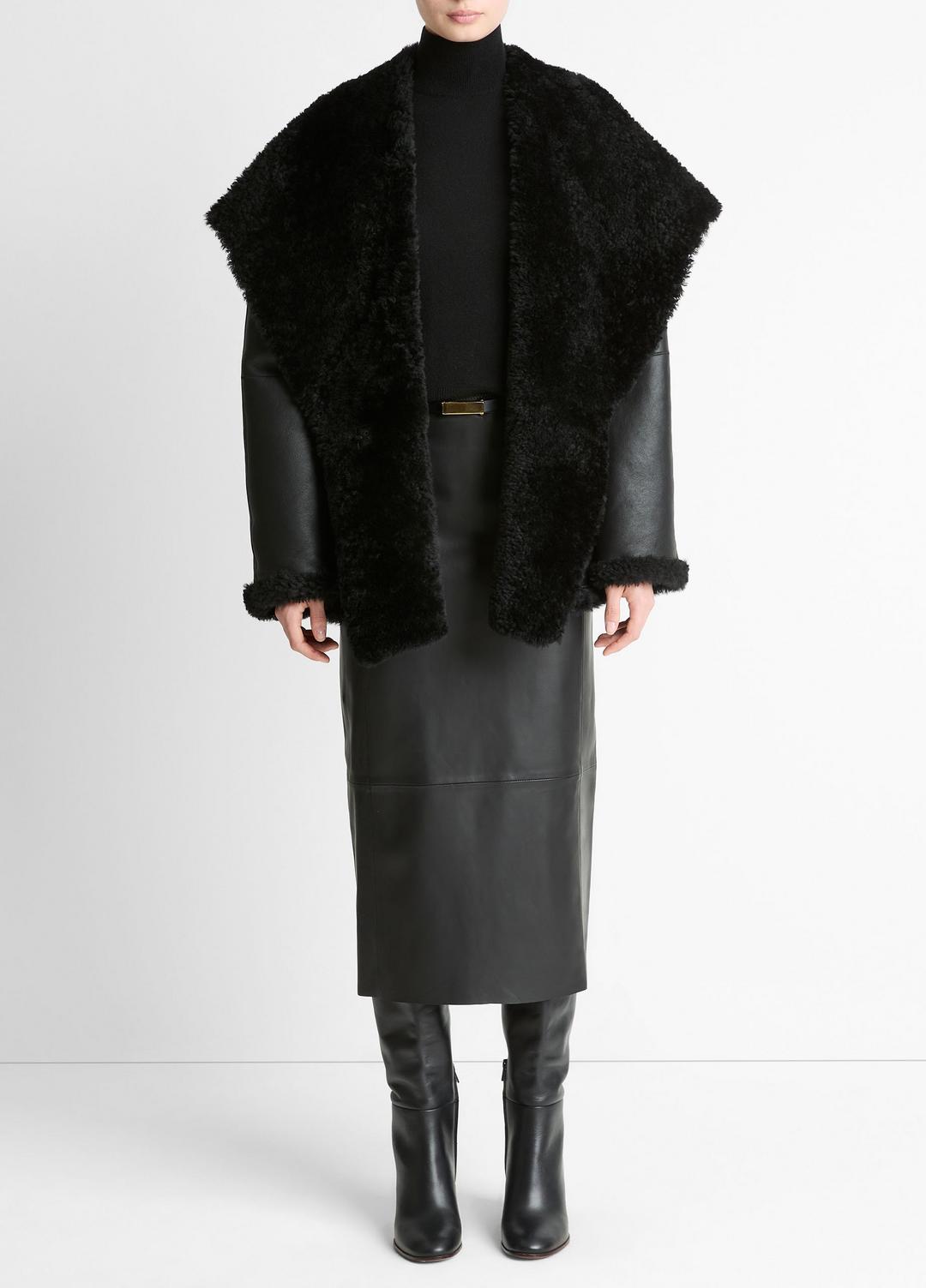 Shearling Hooded Jacket in Jackets BLACK | VINCE Women
