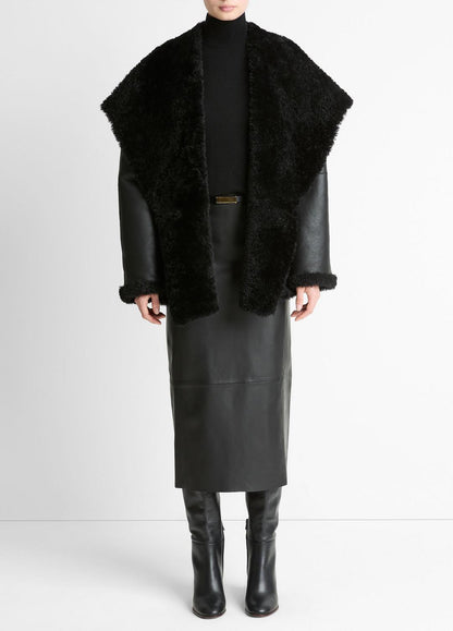 Shearling Hooded Jacket in Jackets BLACK | VINCE Women